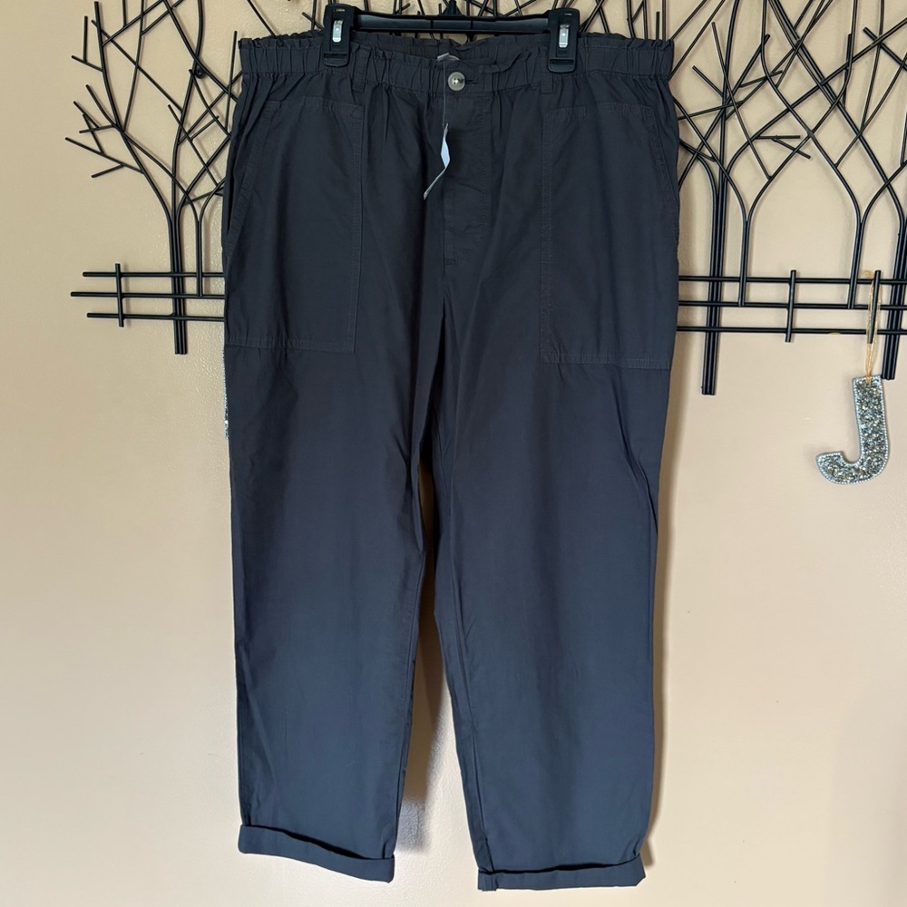 Lou & Grey charcoal gray button down cropped pants size LG NWT - never worn